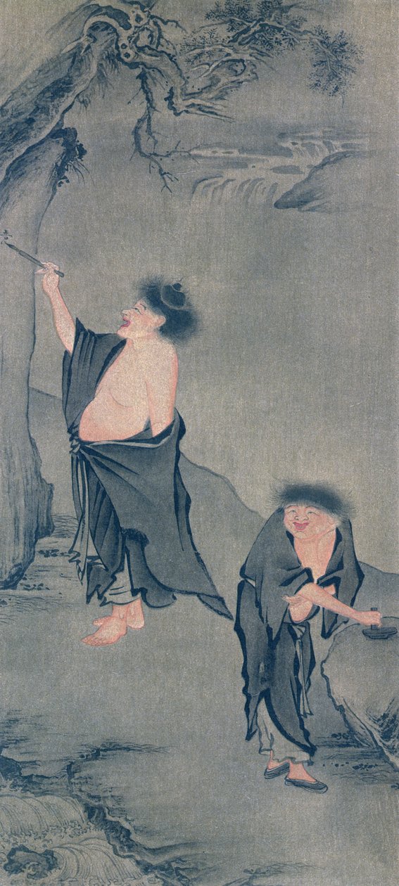 Two Chinese hermits, Han Shan writing on a rock and Shih Te preparing his ink, after a kakemono of Yan Hui and published in the magazine 