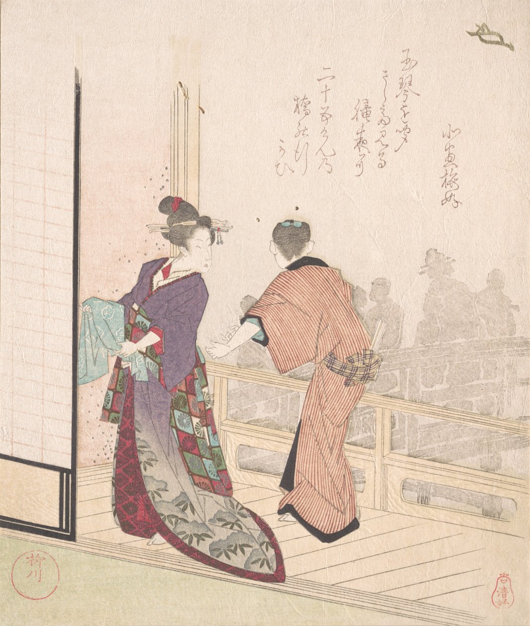 Scene on the Veranda of a Teahouse by Yanagawa Shigenobu