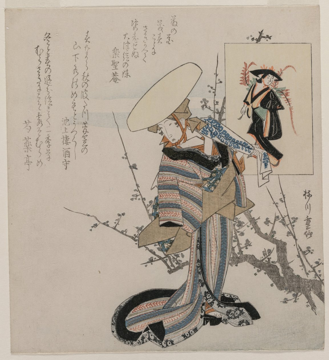 Woman by a Plum Tree Matched with the Wisteria Maiden, c. early 1830s by Yanagawa Shigenobu