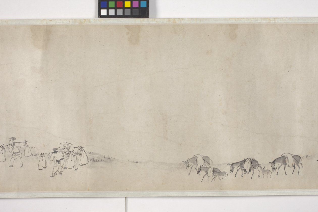 One-Hundred Donkeys Transporting Grain, Handscroll, c.1700 by Ye Yin