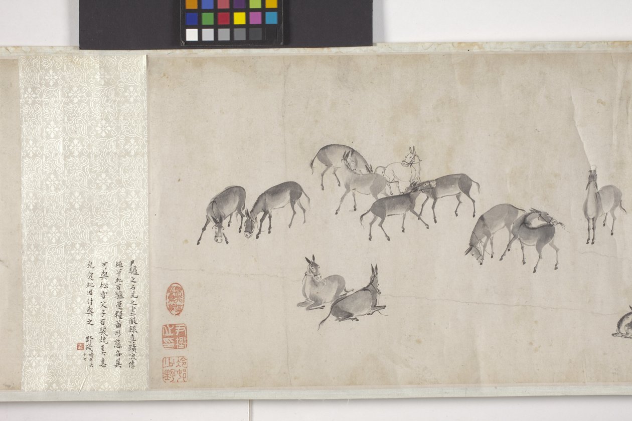 One-Hundred Donkeys Transporting Grain, Handscroll, c.1700 by Ye Yin