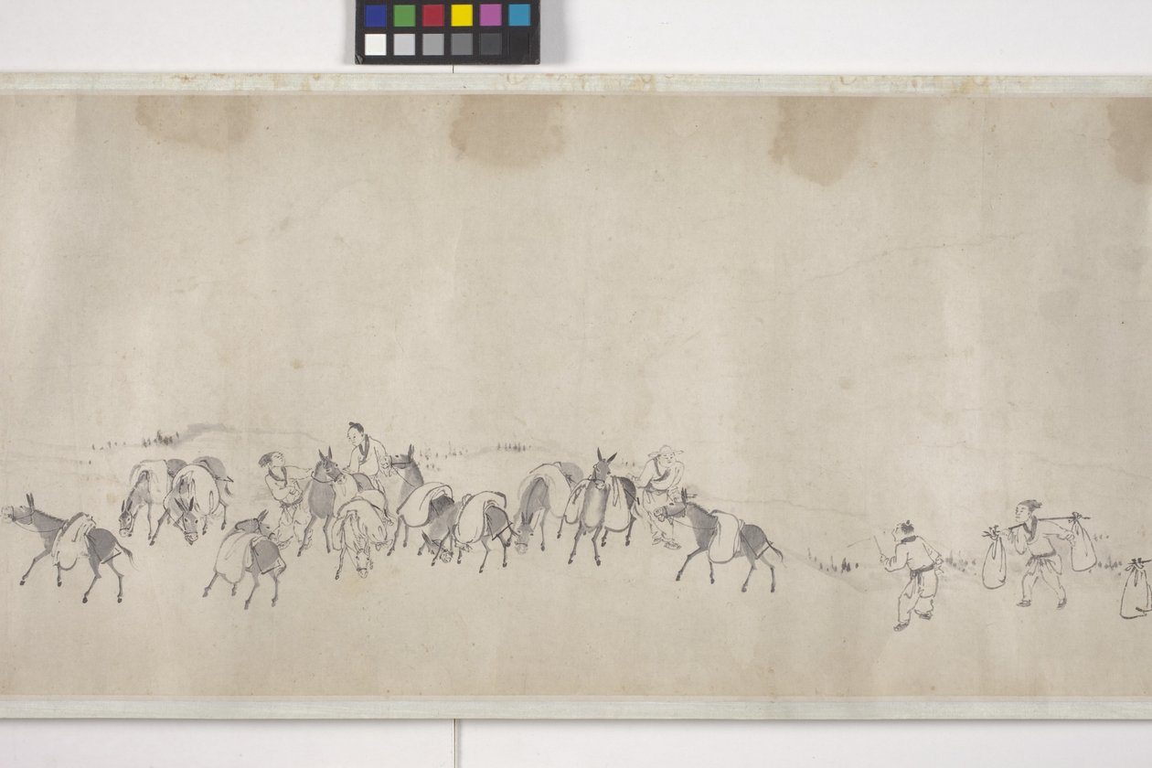 One-Hundred Donkeys Transporting Grain, Handscroll, c.1700 by Ye Yin