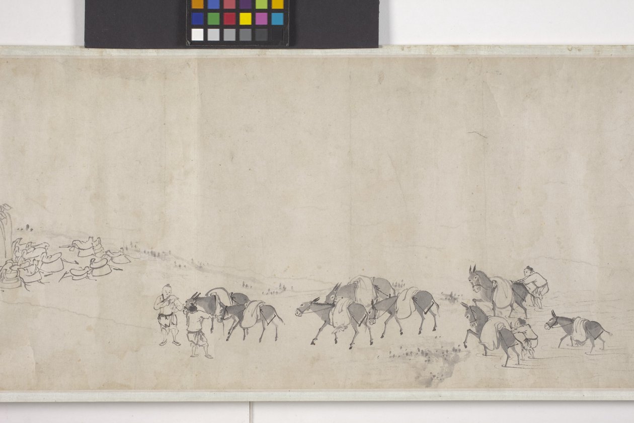 One-Hundred Donkeys Transporting Grain, Handscroll, c.1700 by Ye Yin