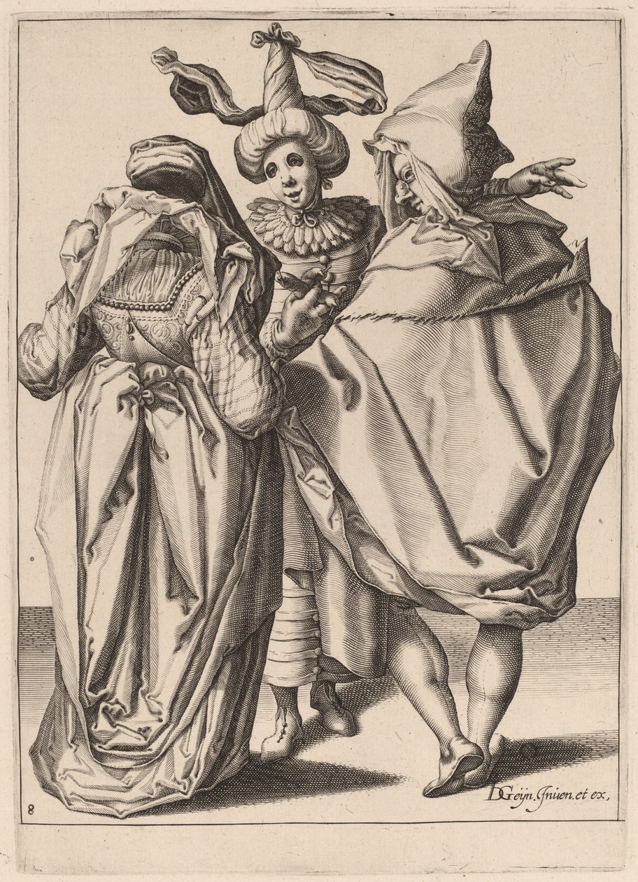 A Couple Addressing a Gesticulating Young Man by Zacharias Dolendo after Jacques de Gheyn II
