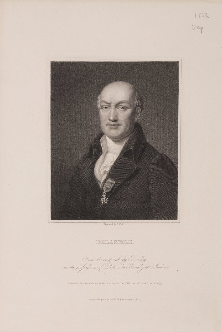 Jean Baptiste Joseph Delambre, French Astronomer, c 1810s by Frederick (attr. to) Barnard