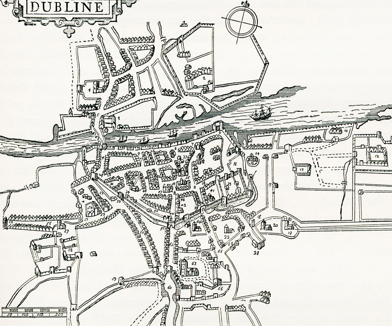Map of Dublin, Ireland in 1610, from Our Own Country published 1898 by Ferdinand Georg Waldmuller