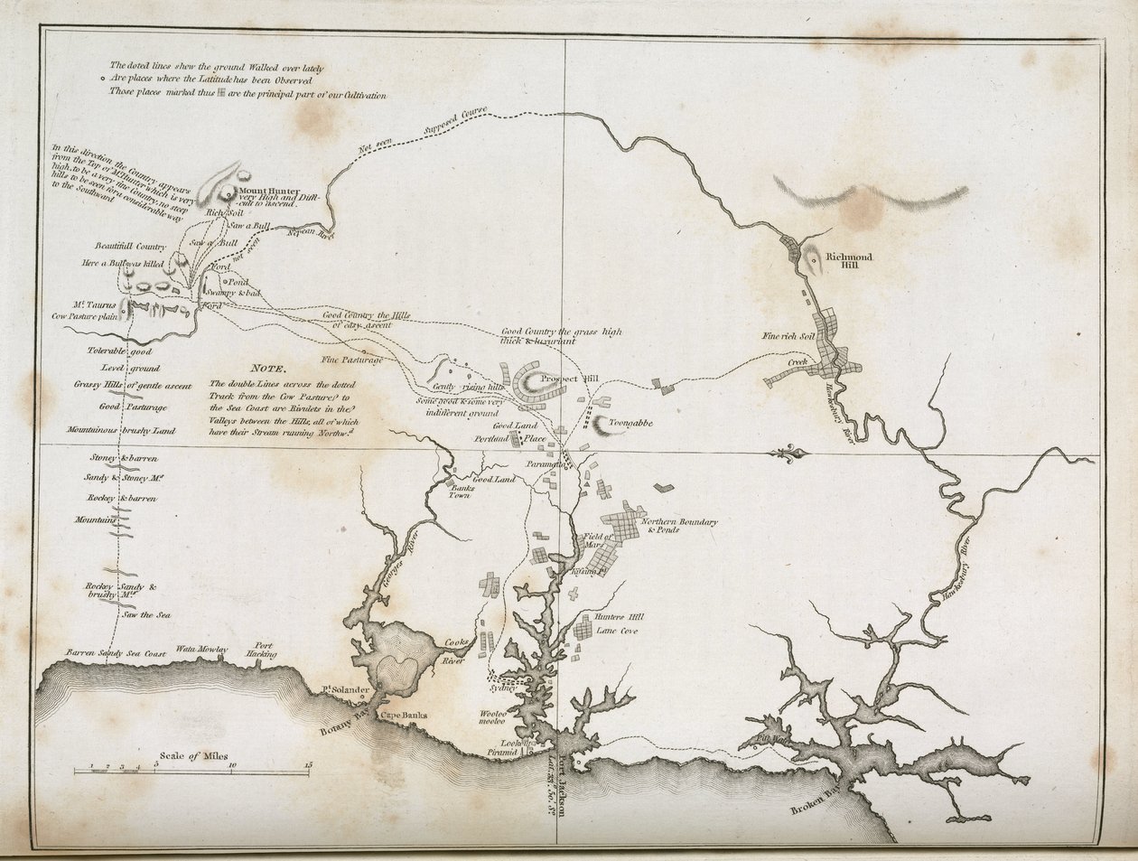 Map of Sydney and Surrounding Areas, Australia, circa 1798 by Frederick (attr. to) Barnard