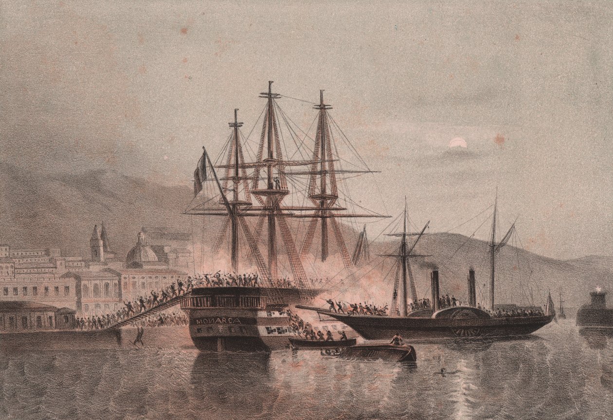 Neapolitan vessel Monarca attacked by Tuckery, in port of Castellammare by William Walcutt