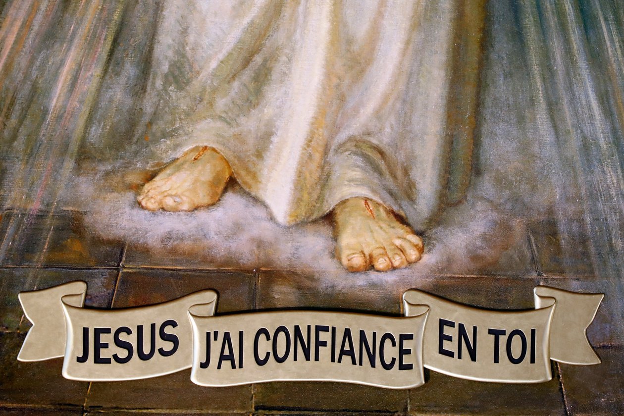 Notre Dame de Plaimpalais church. Jesus the Divine Mercy, I trust in you. France. by . .