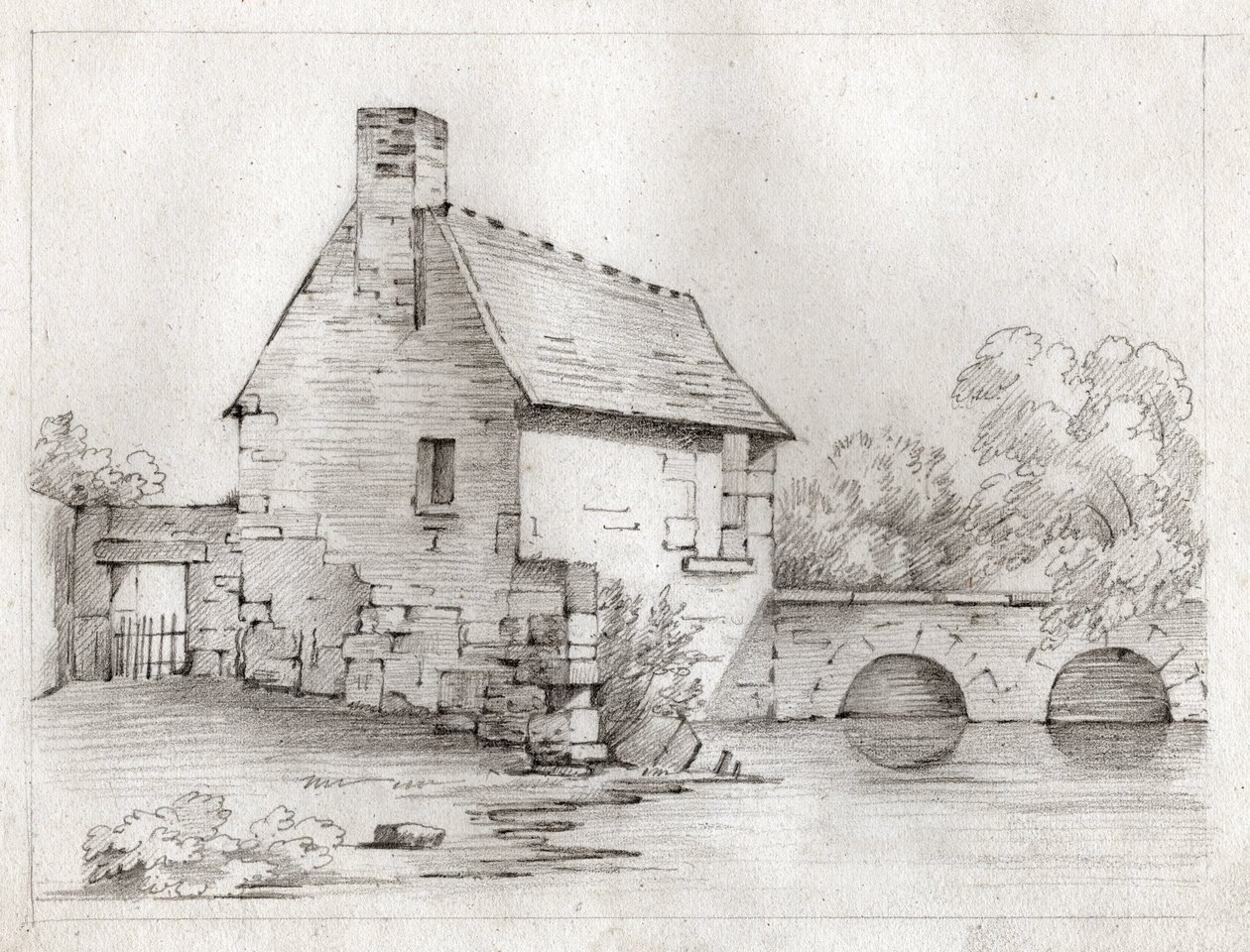 Peasant house on the edge of a river, circa 1830 by . .