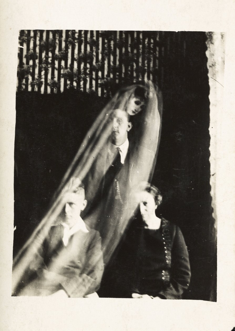 Paranormal Phenomenon: Portrait of a Woman and Two Men, and the Spirit of a Woman Appearing Behind Them by Frederick (attr. to) Barnard