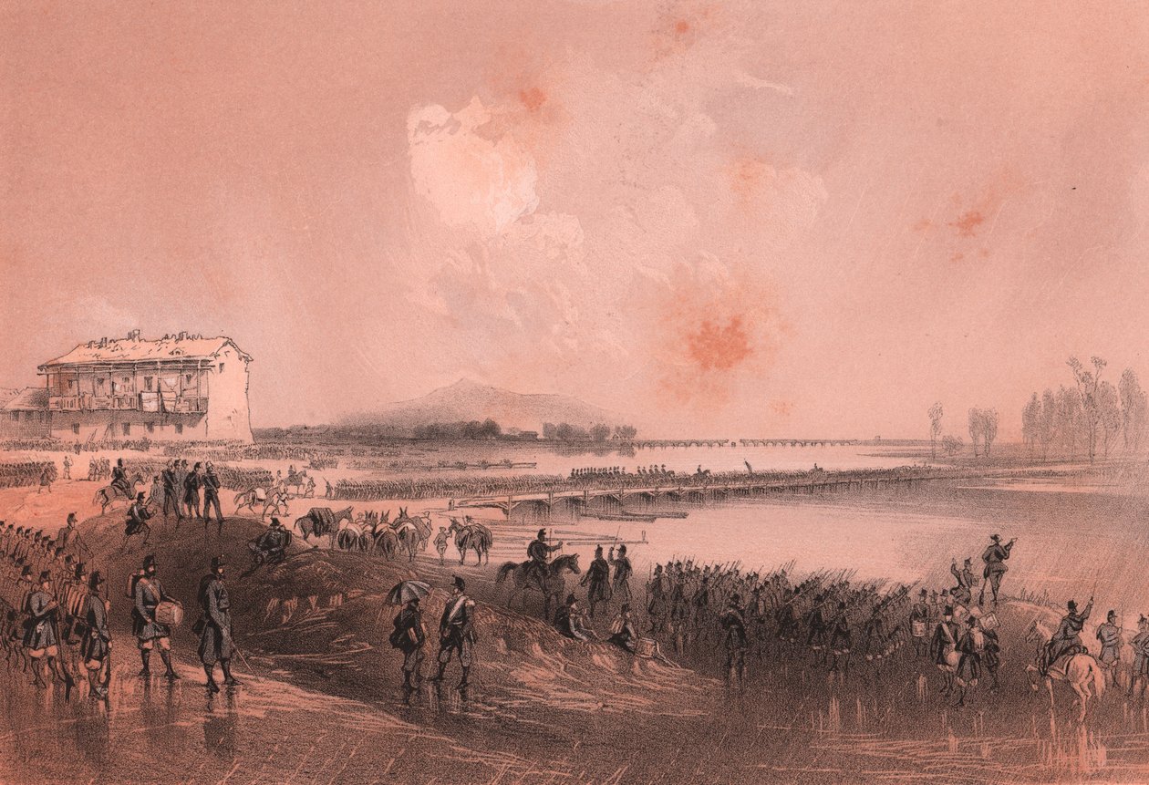 Piedmontese army crosses river Sesia by William Walcutt