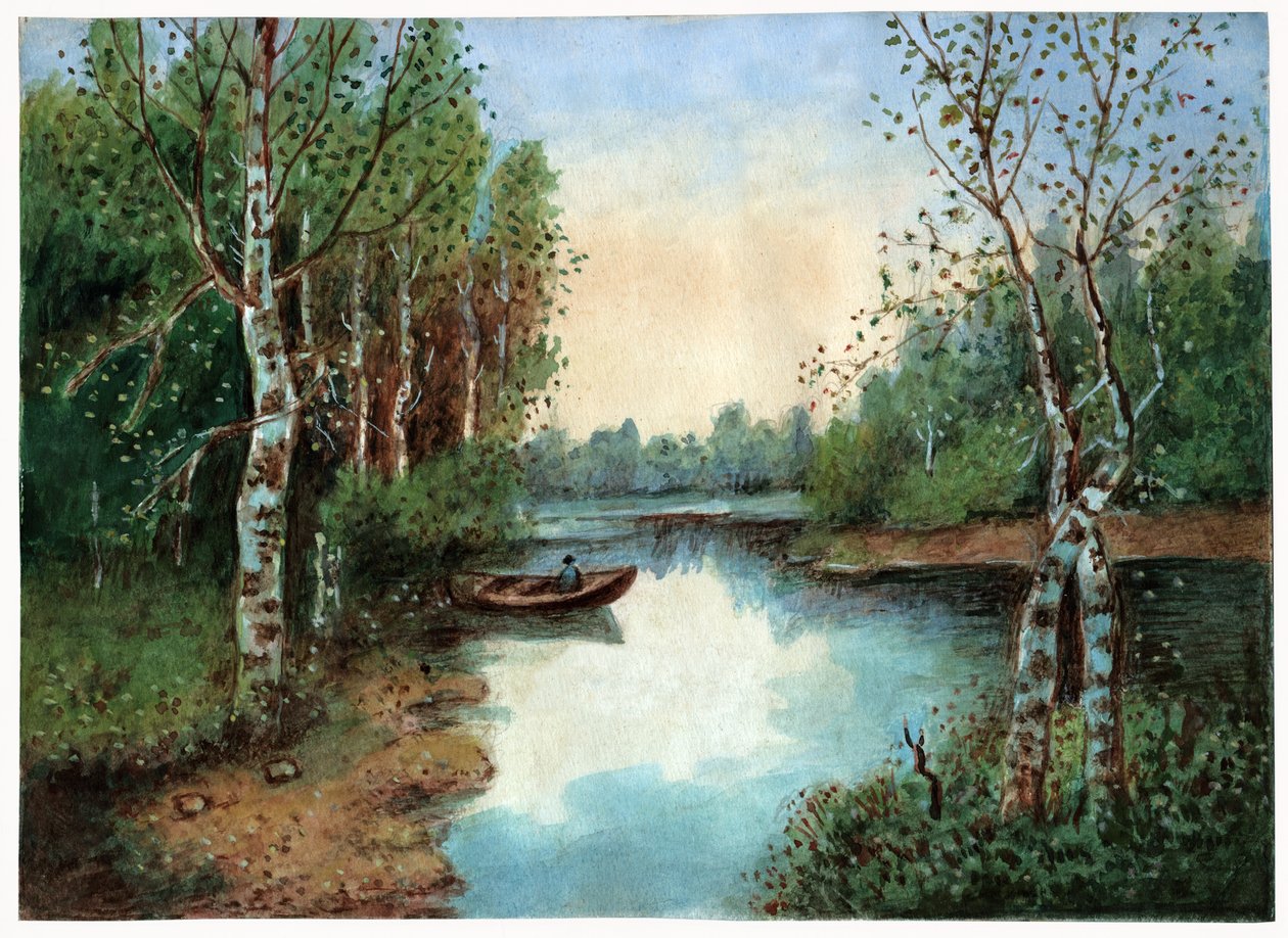 Pond with a Boat by . .