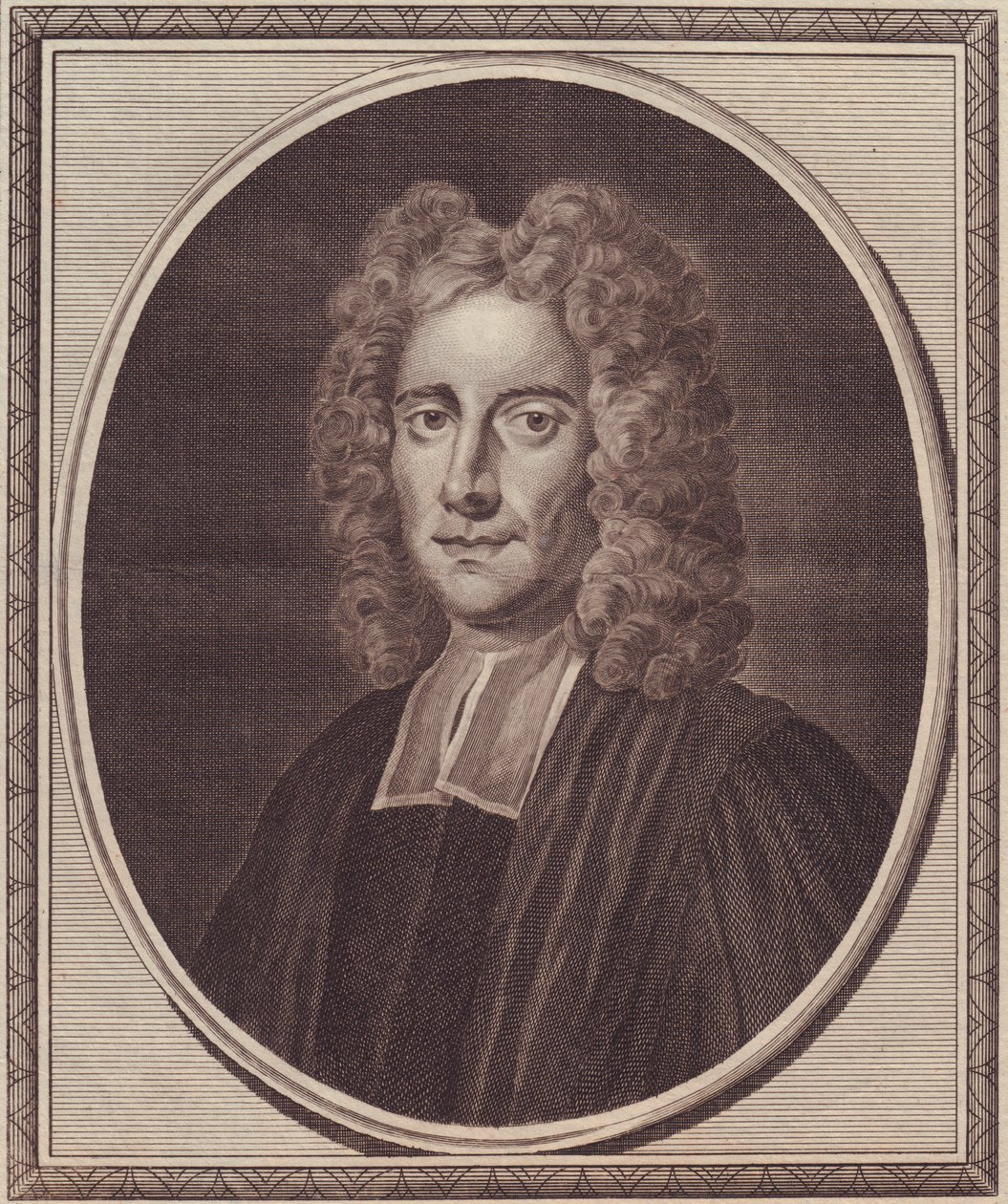 Portrait of English philosopher Samuel Clarke, copper engraving by John Goldar from painting by Gibson by William Walcutt