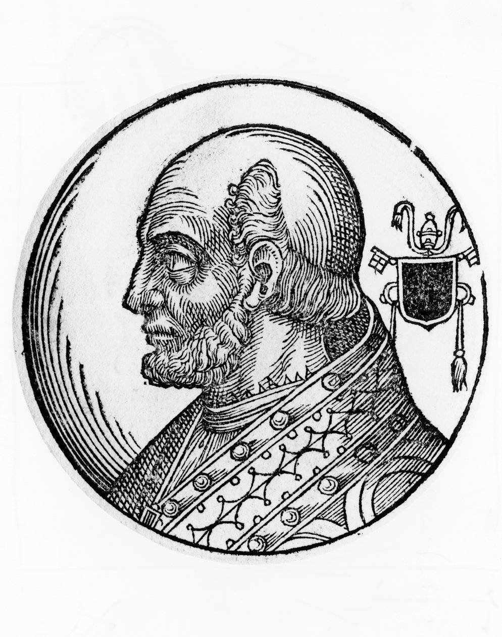 Portrait of Theodorus I (died 649), 73rd Pope of Catholic Church from 642, engraving by William Walcutt