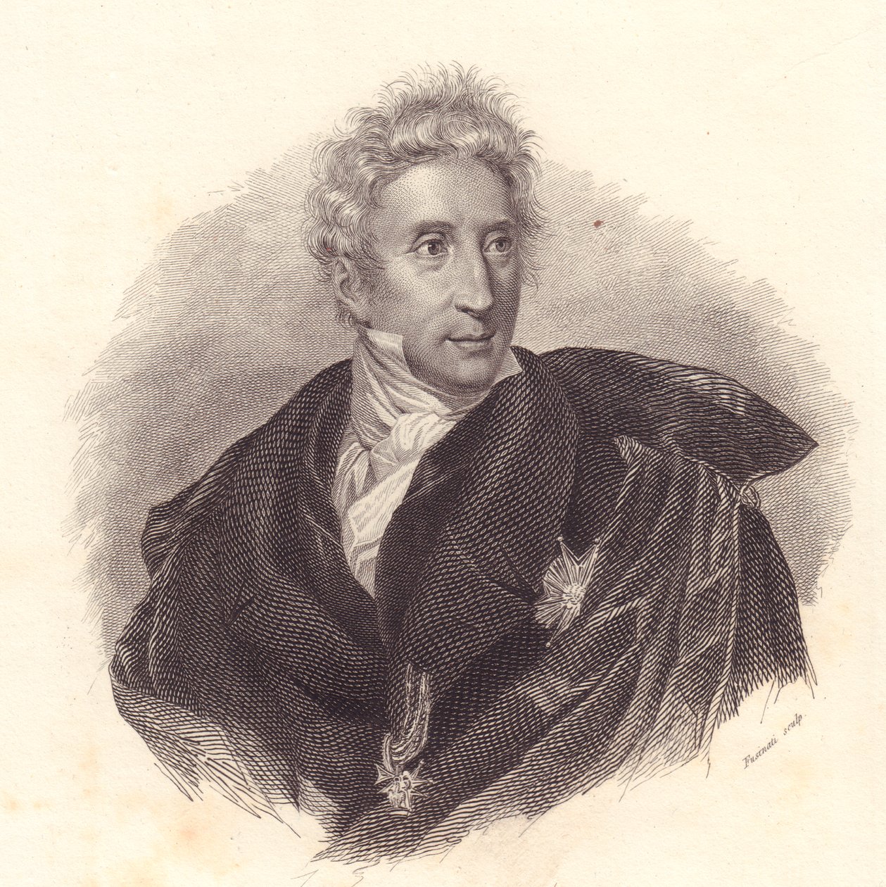 Portrait of art historian Leopoldo Cicognara, copper engraving by Fusinati from portrait by Lipparini by William Walcutt