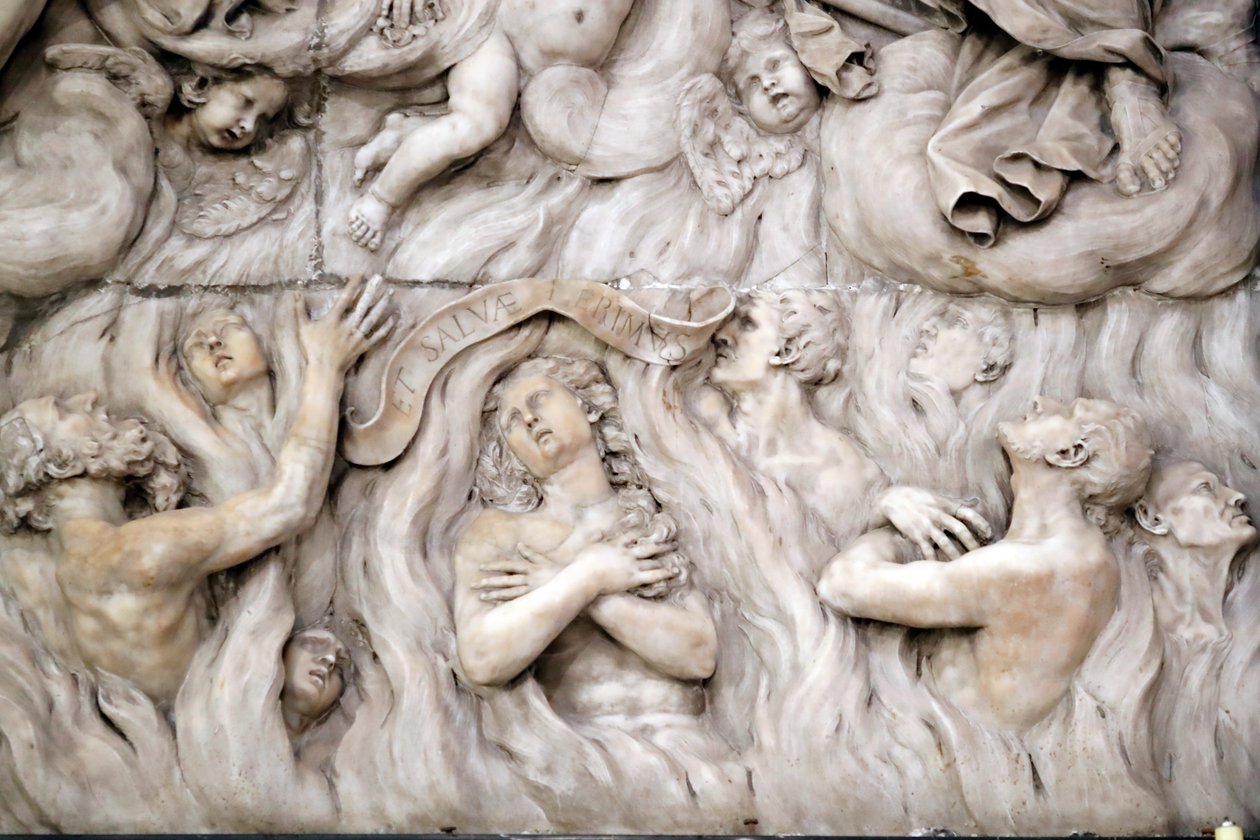 Santa Maria delle Vigne basilica. The Last Judgment, the hell. Sculpture. Genoa. Italy. by . .