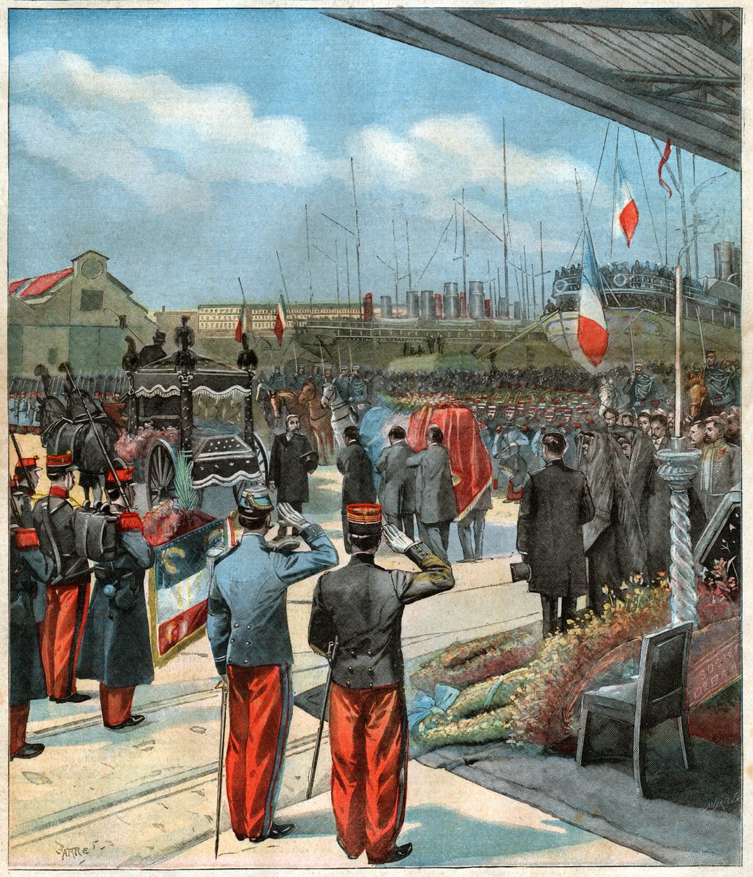 The Body of French Explorer Pierre Savorgnan de Brazza Repatriated from Dakar (Senegal) to Paris (Illustration) by John Pardon