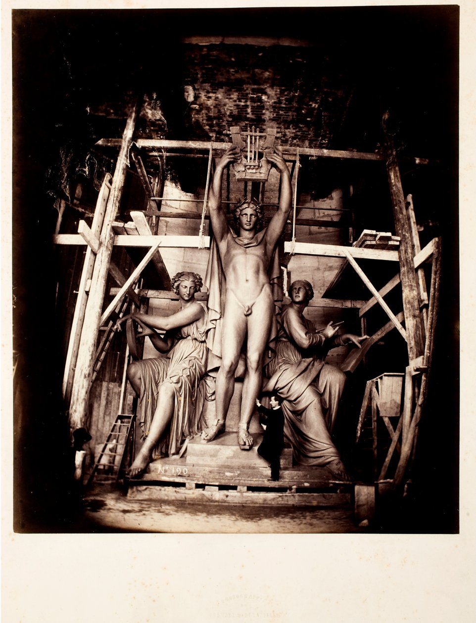 Sculptor Amie Millet with Apollo Crowning Dance and Poetry, Full-Scale Plaster Model for Bronze Statue by Delmaet and Durandelle