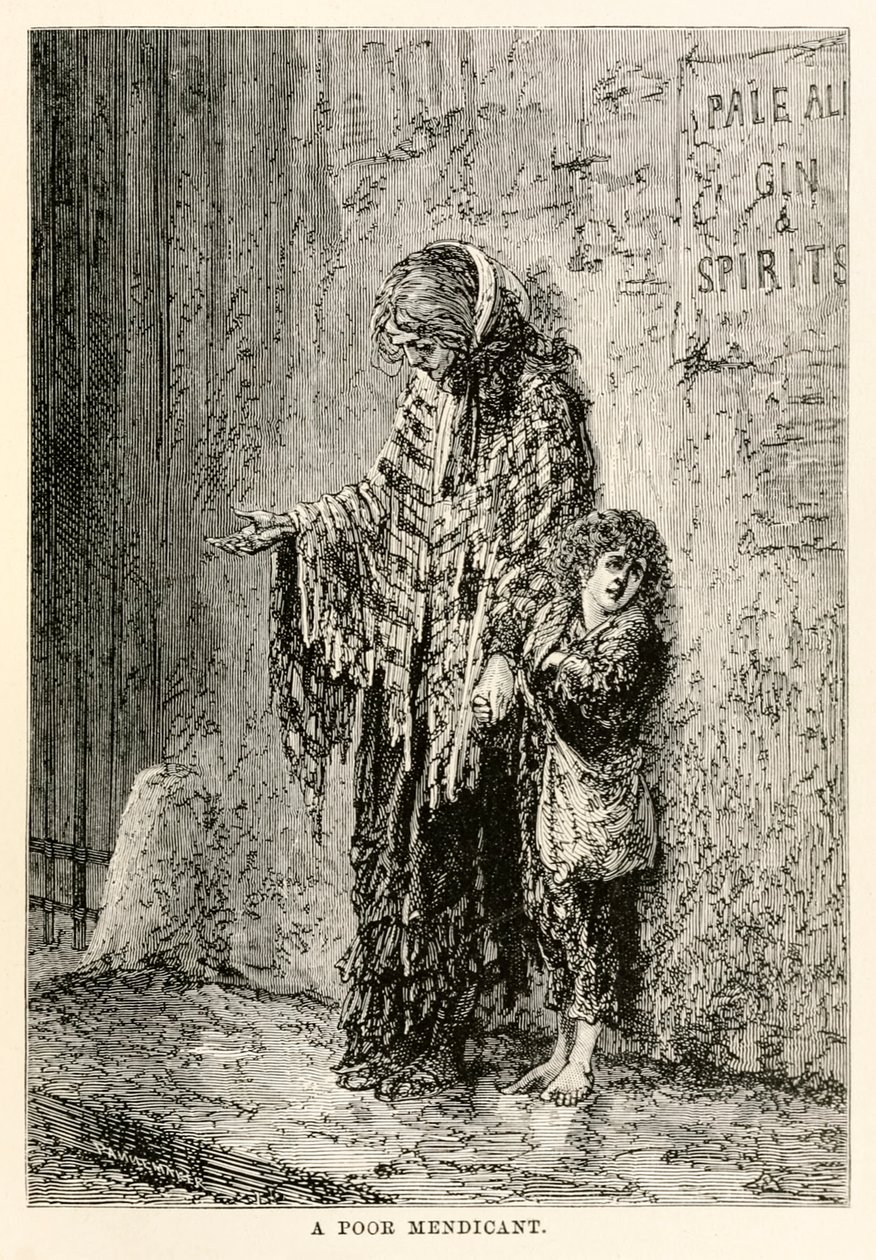 A poor mendicant, from Around the World in Eighty Days by Jules Verne by after Alphonse Marie de Neuville