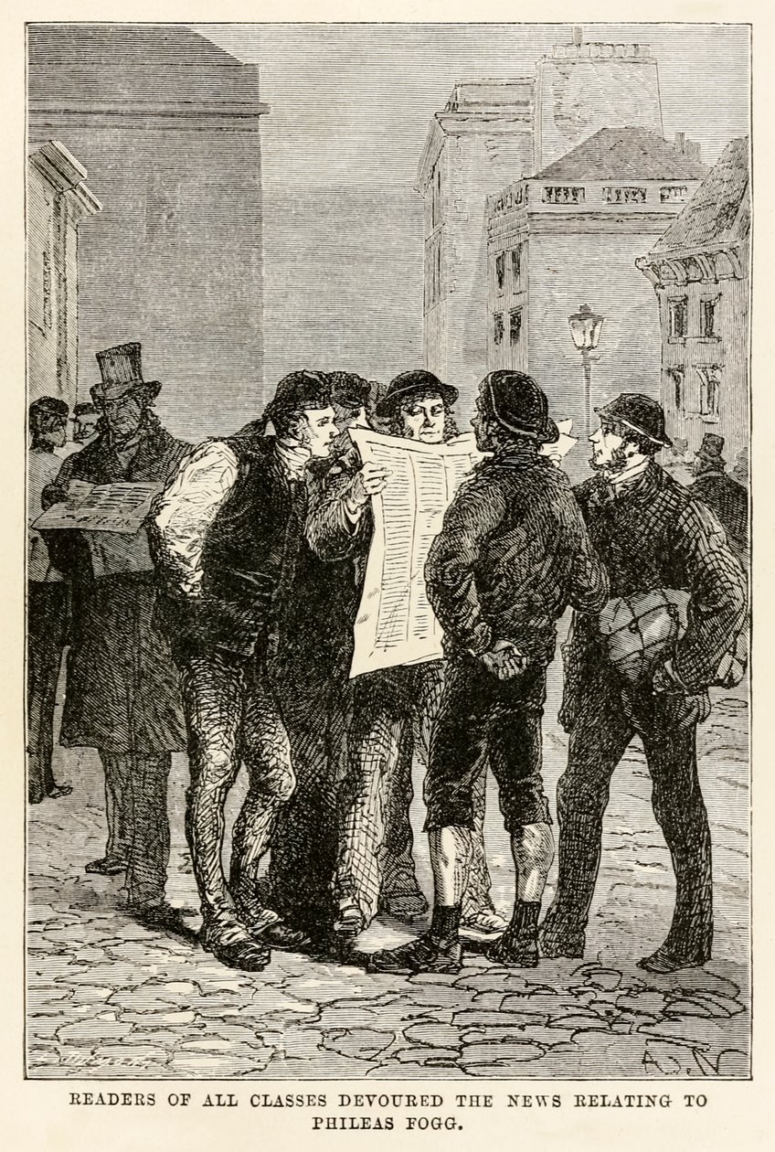 Readers of all classes devoured the news relating to Phileas Fogg, from Around the World in Eighty Days by Jules Verne by after Alphonse Marie de Neuville