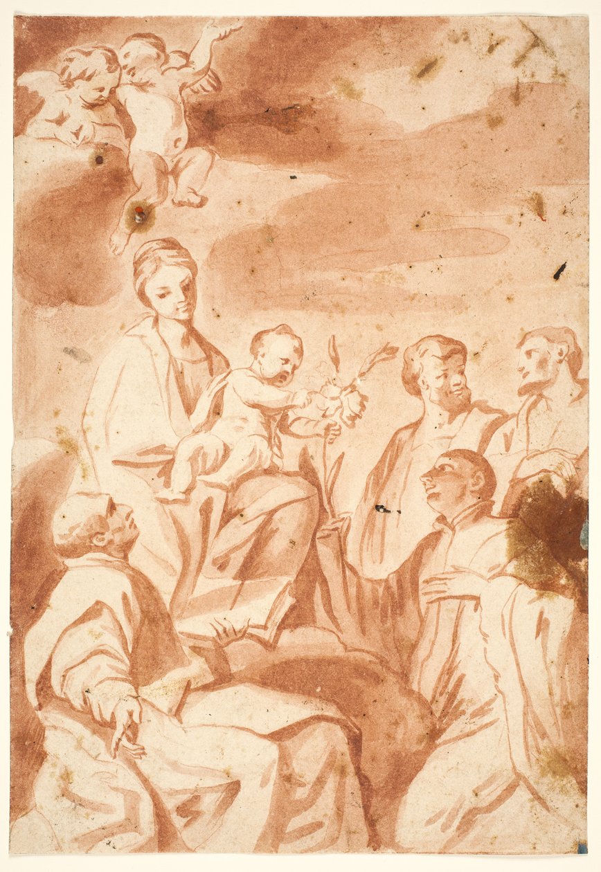 The Madonna and Child Enthroned with Sts Ignatius of Loyola, Francis Xavier, Cosmas and Damian by after Andrea Sacchi