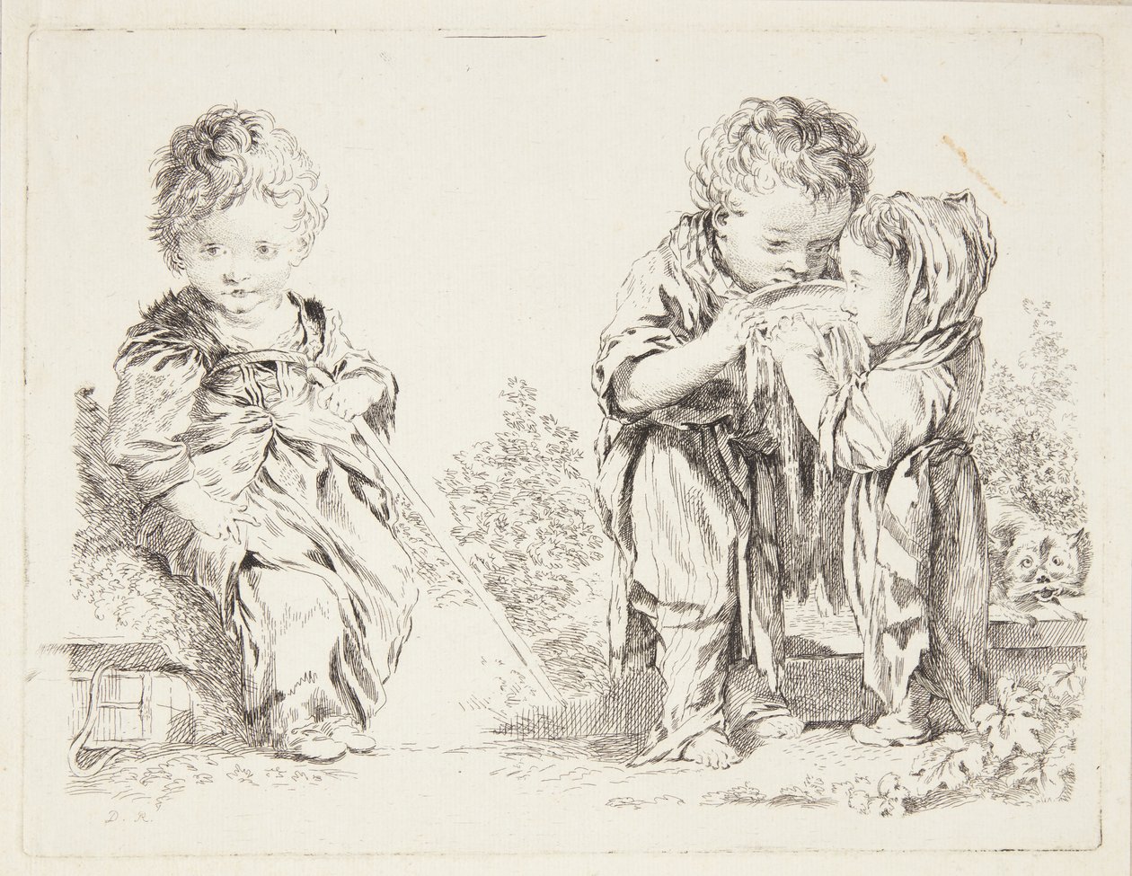 Child Sitting on a Clod of Earth and The Little Milk Drinkers by after Francois Boucher