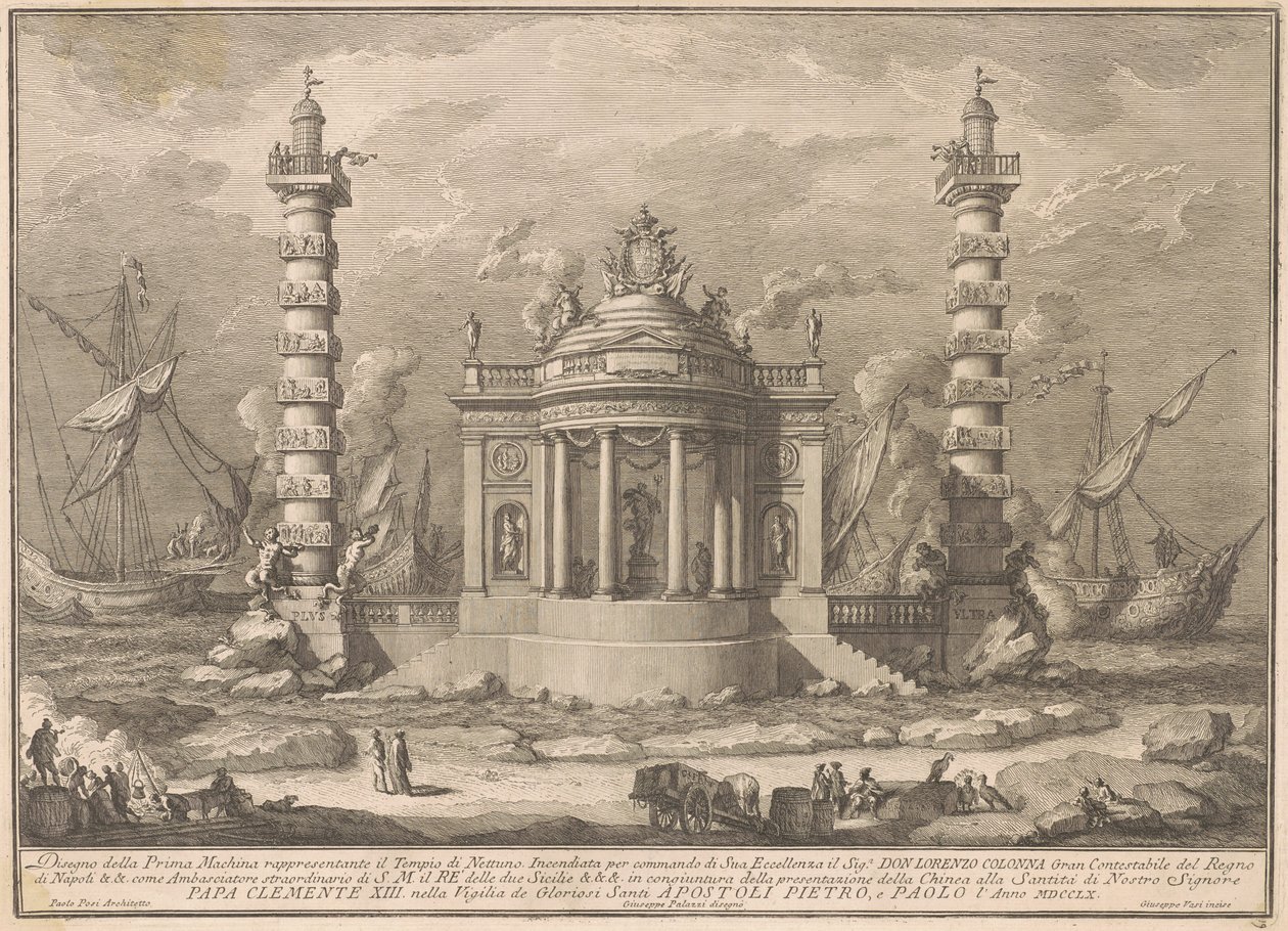 The Prima Macchina for the Chinea of 1760: The Temple of Neptune by after Giuseppe Palazzi Giuseppe Vasi after Paolo Posi