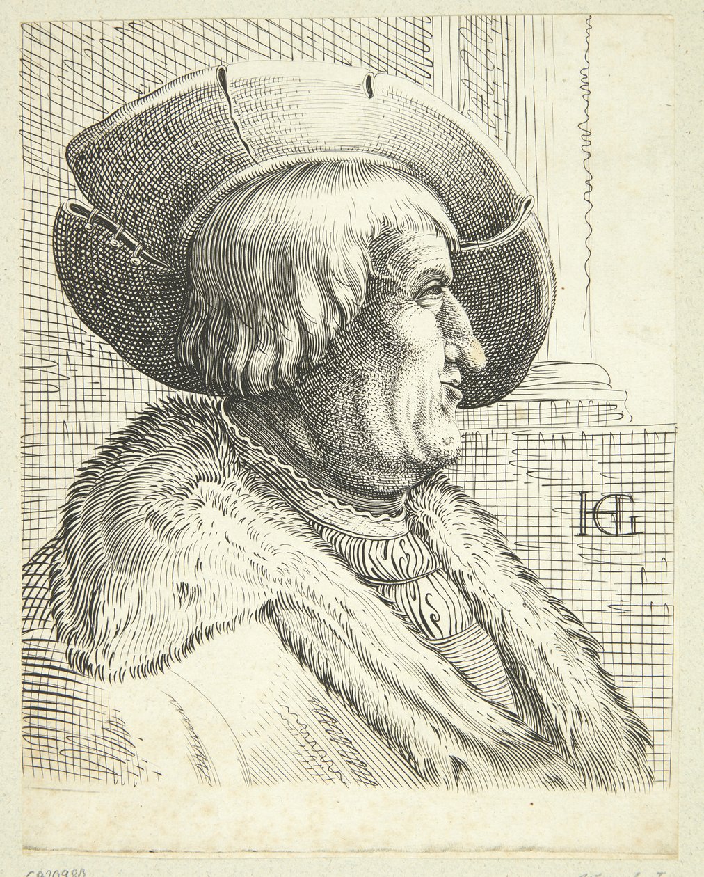 Fantasy Portrait of an Old Man with Hat in Profile by after Hendrick Goltzius