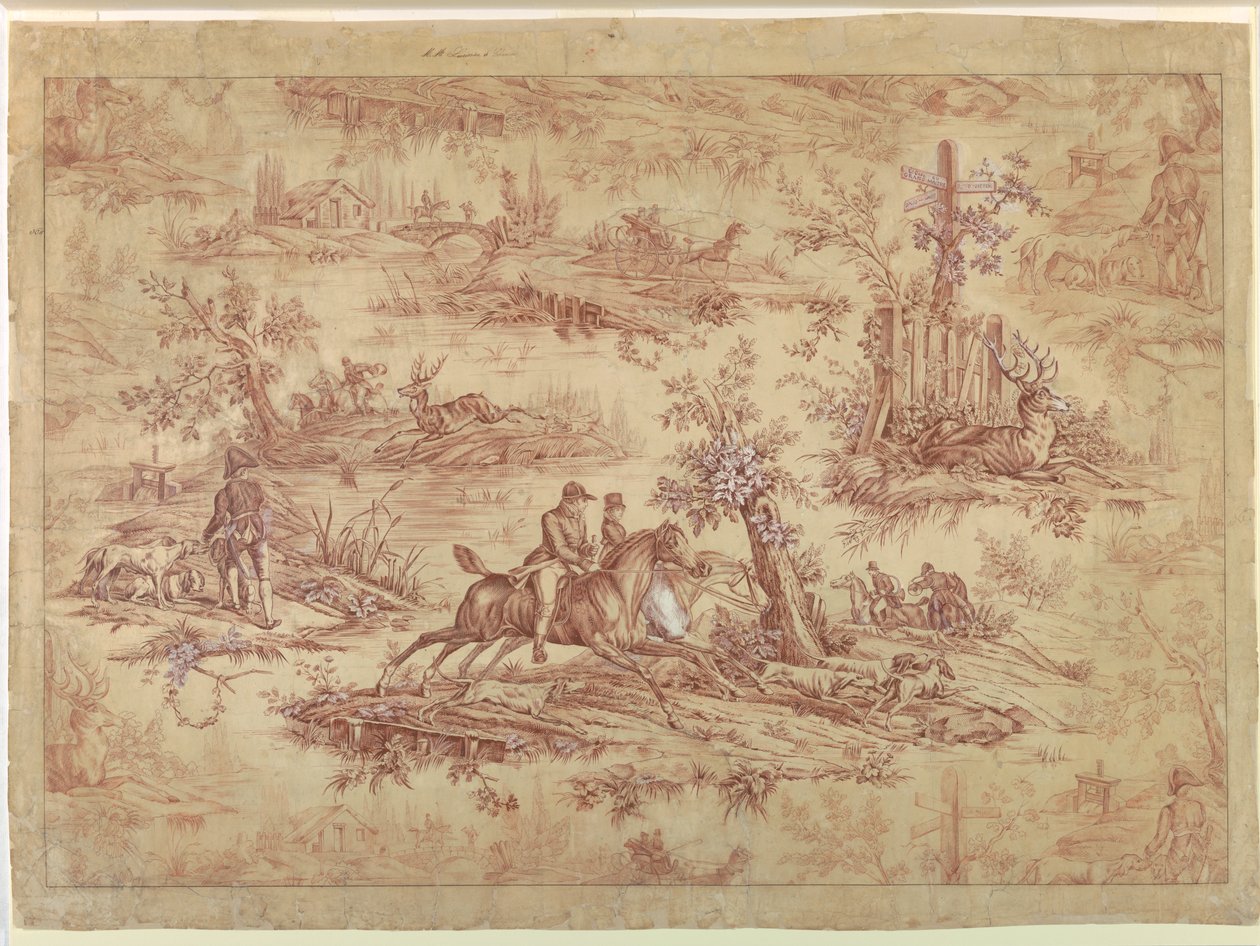 Cartoon for Cotton Printed Textile, La Route de Jouy by after Horace Vernet