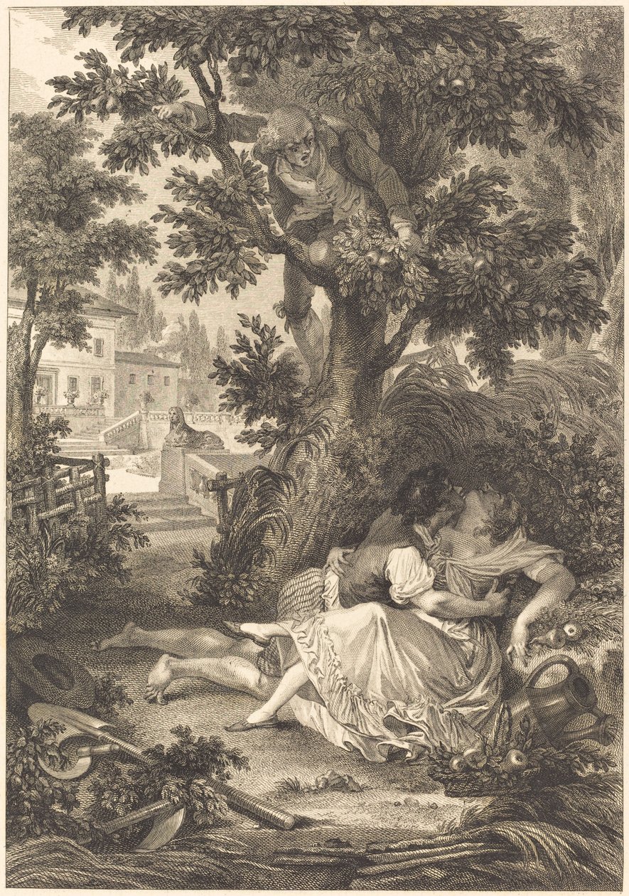 The Bet of the Three Gossips: The Pear Tree by after Jean Baptiste Mallet