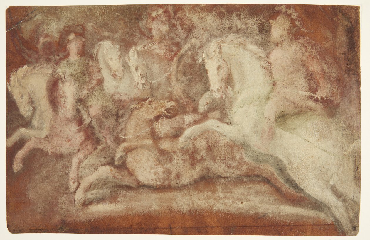 Battle Scene with Horses and Two Riders by after Lambert van Haven