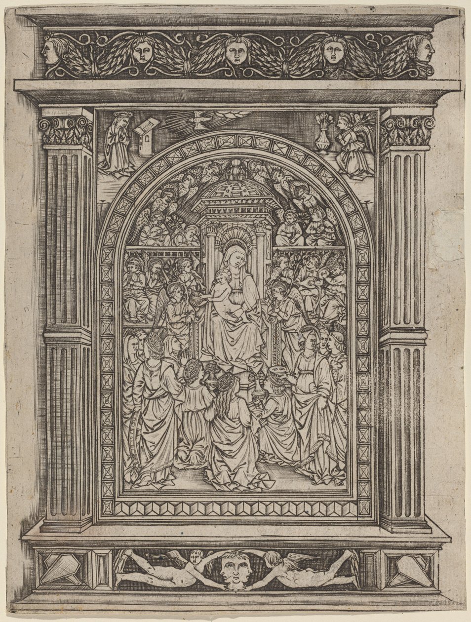 The Virgin and Child Enthroned, with Angels and Saints by after Maso Finiguerra
