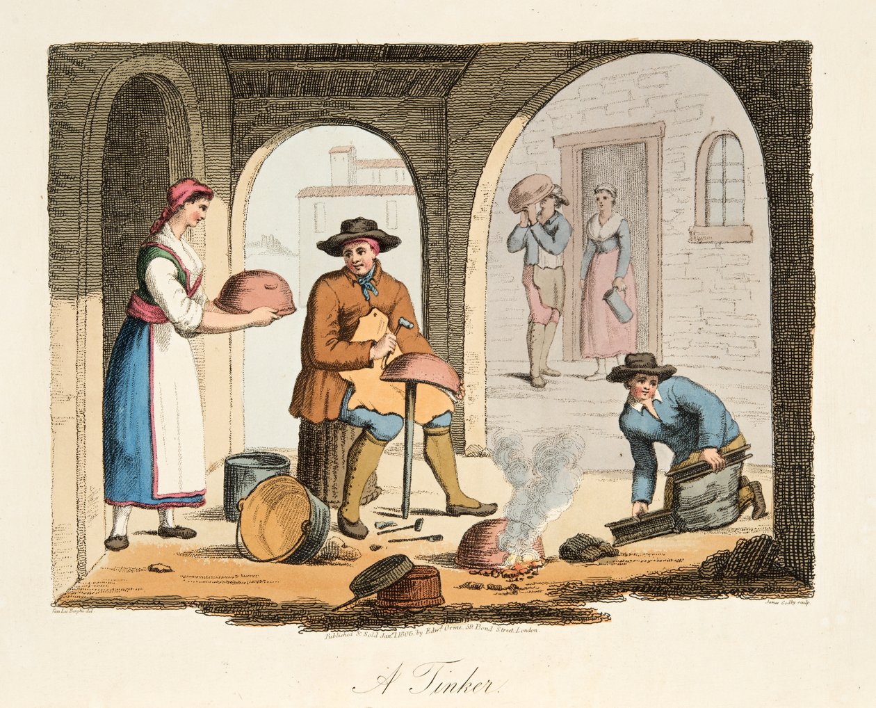 A Travelling Tinker, from Italian Scenery, representing the Manners, Customs and Amusements of the different States of Italy, pub. 1806 by after P. van Lerberghi