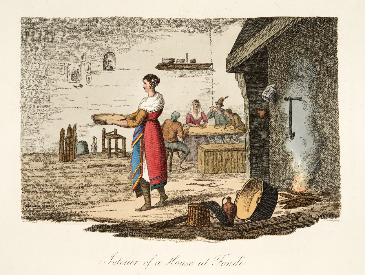 Interior of a House at Fondi, from Italian Scenery, representing the Manners, Customs and Amusements of the different States of Italy, pub. 1806 by after P. van Lerberghi