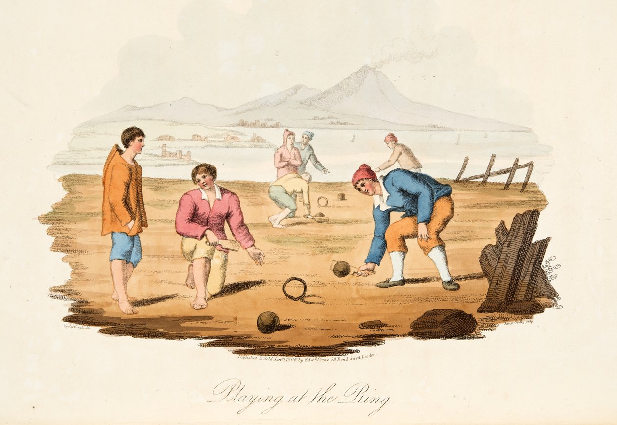Playing at the Ring, from Italian Scenery, representing the Manners, Customs and Amusements of the different States of Italy, pub. 1806 by after P. van Lerberghi