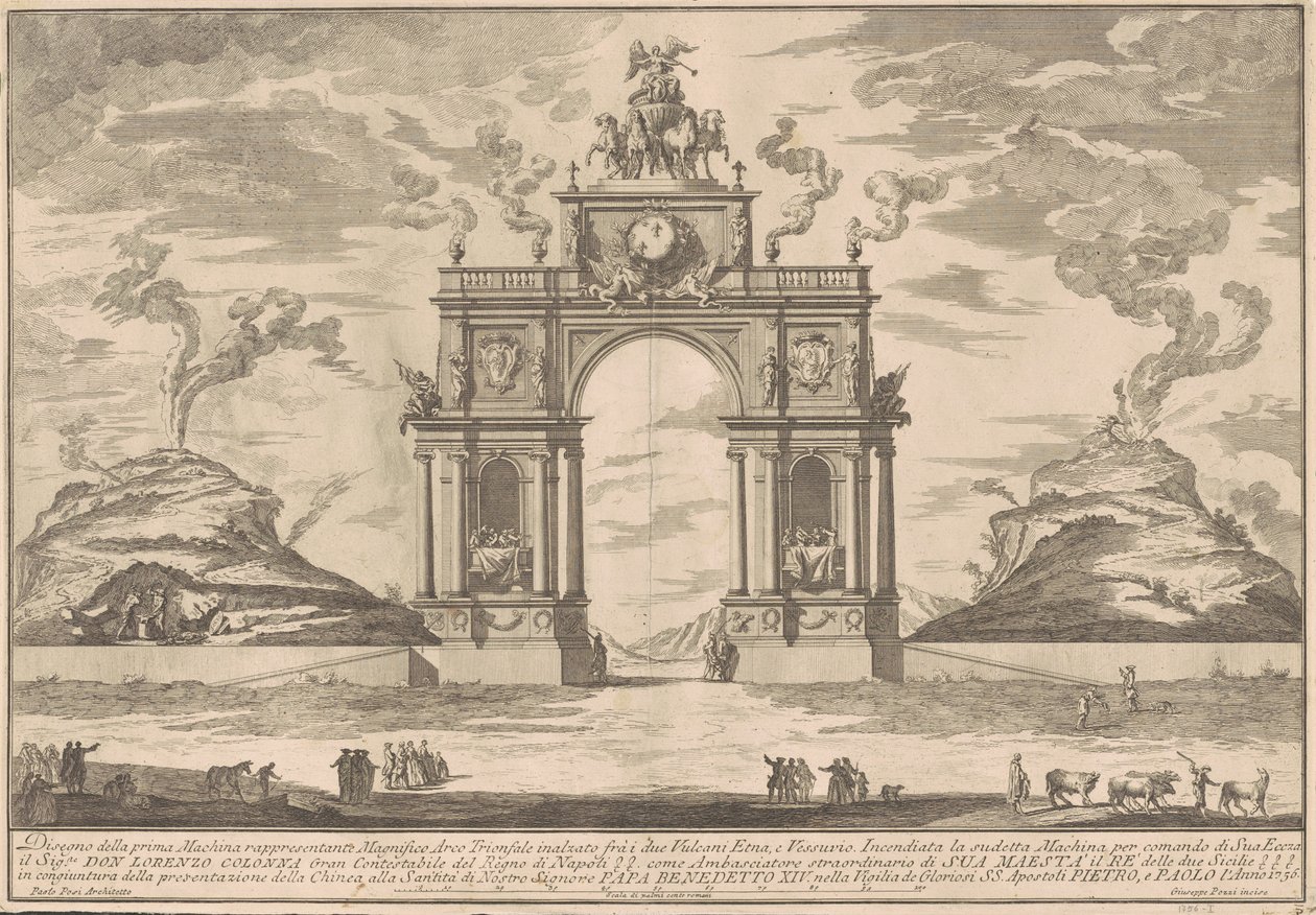 The Prima Macchina for the Chinea of 1756: A Triumphal Arch between Mount Etna and Mount Vesuvius by after Paolo Posi Giuseppe Pozzi