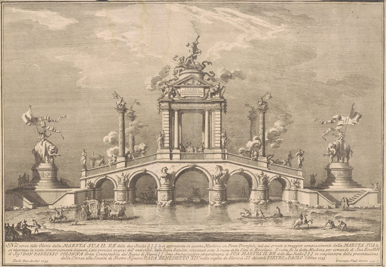 The First Machine for the Chinea of 1755: A Triumphal Bridge with Antiquities from Herculaneum by after Paolo Posi Giuseppe Vasi