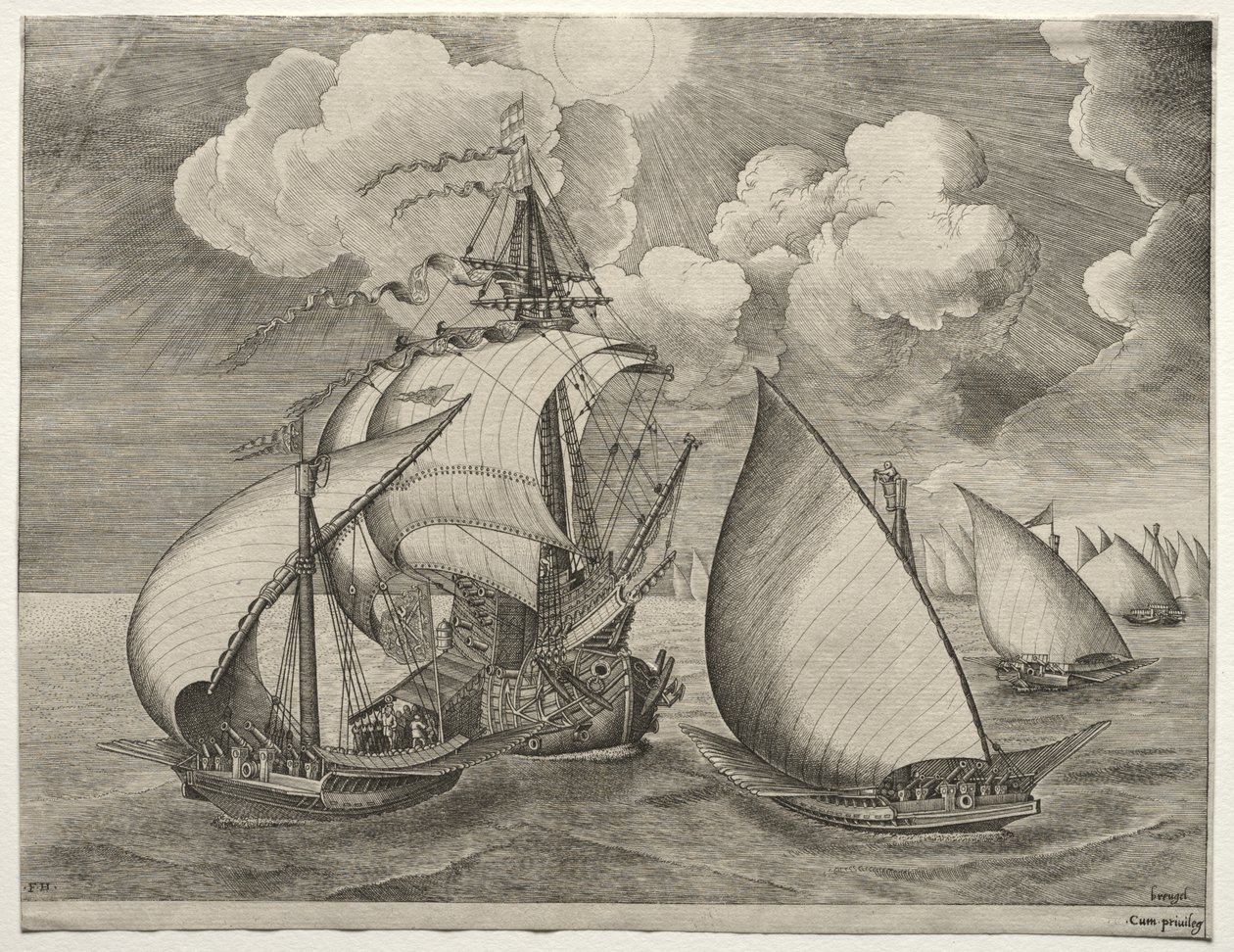 Sailing Vessels: A Fleet of Galleys Escorted by a Caravel by after Pieter Bruegel