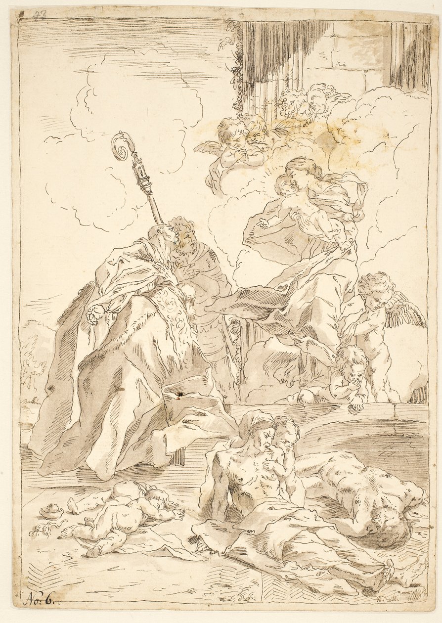 The Madonna and Child Appearing to Two Male Saints During an Outbreak of Plague by after Pietro Testa