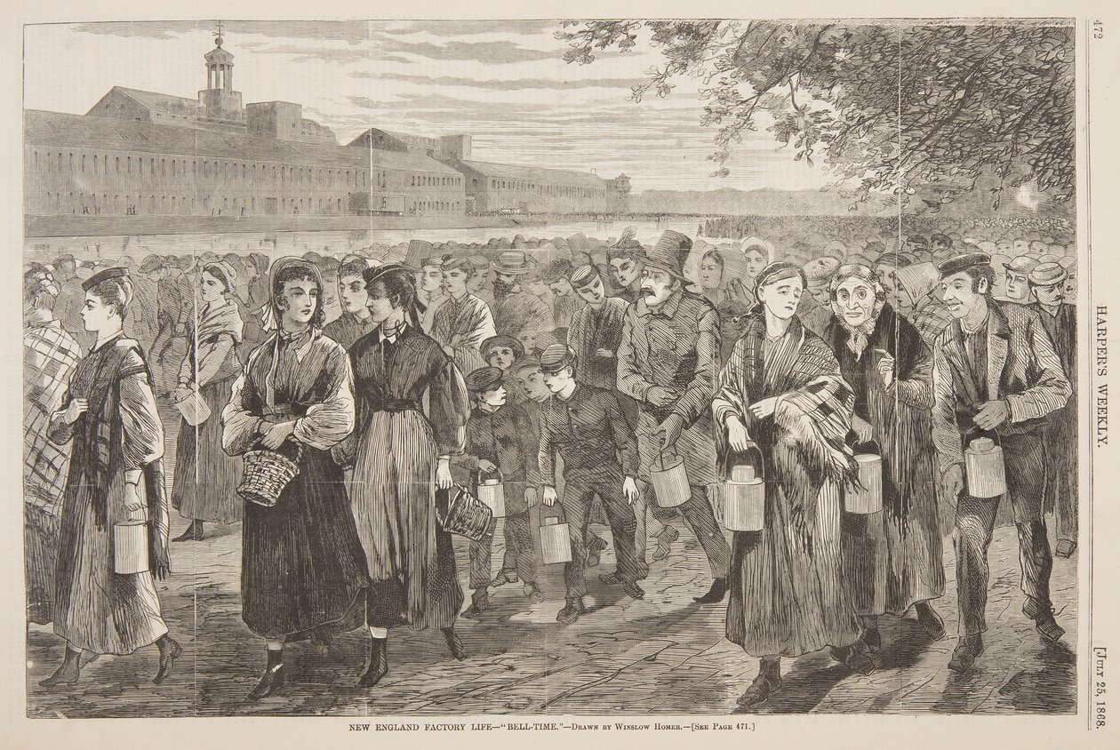 New England Factory Life – "Bell-Time" by after Winslow Homer