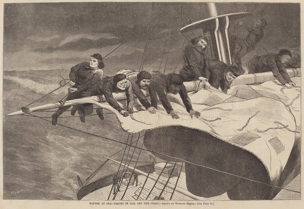 Winter at Sea - Taking in Sail Off the Coast by Winslow Homer
