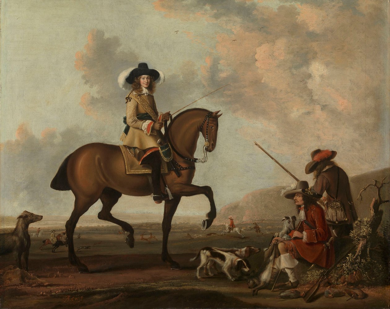 A Gentleman on Horseback with Two Gamekeepers with Dogs by anonymous 