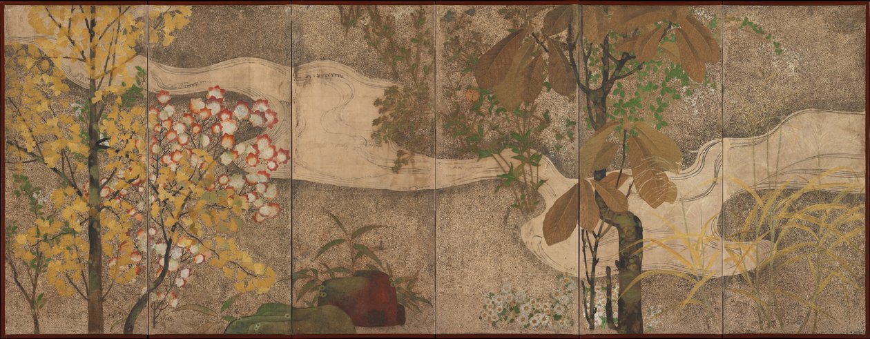 Autumn Trees and Grasses by a Stream by anonymous 