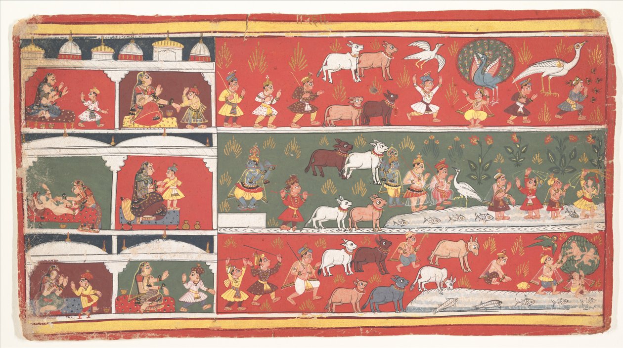 Bakasura, the Crane Demon, Arrives in Brindavan: Page from a Dispersed Bhagavata Purana (Ancient Stories of Lord Vishnu) by anonymous 