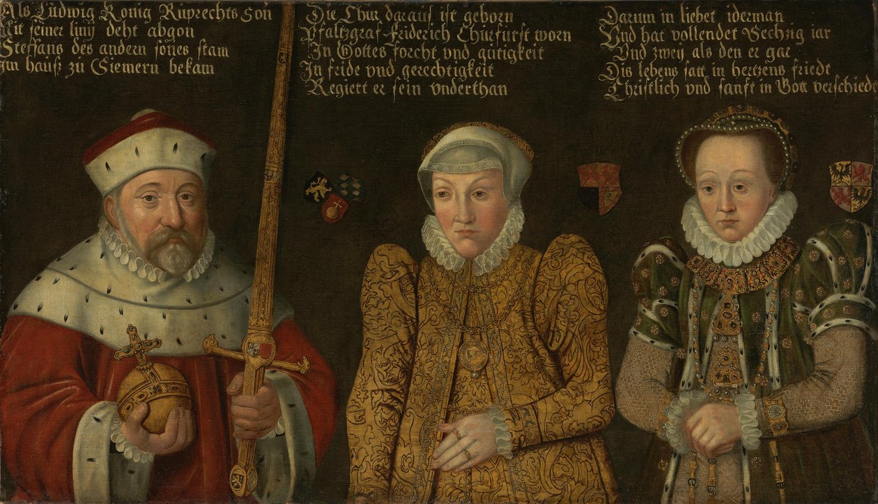 Portrait of Elector Frederick III of the Palatinate (1515-1576) with Wives Maria of Brandenburg-Kulmbach and Amalia of Neuenar by anonymous 