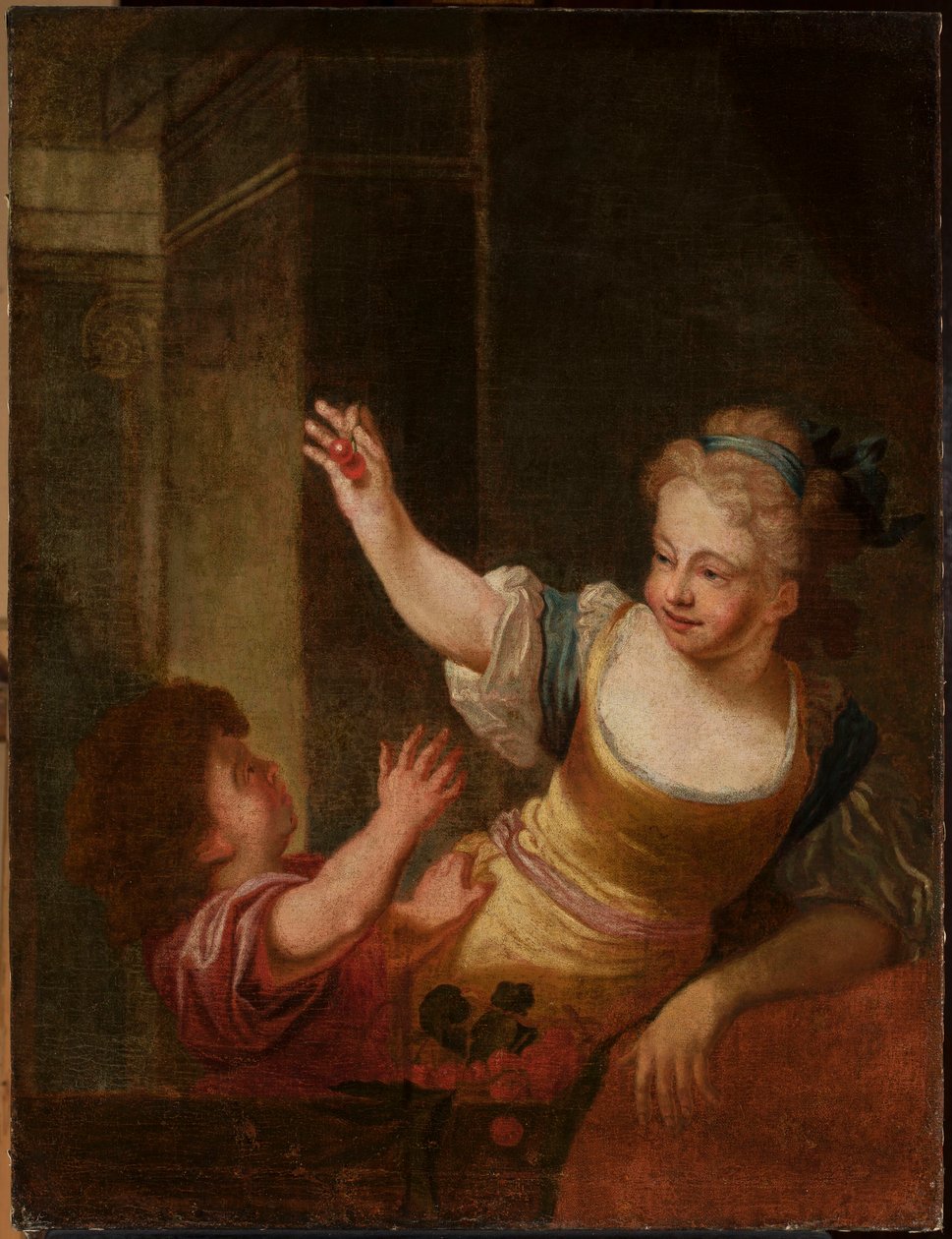 Two Children Playing with Dark Cherries by anonymous 