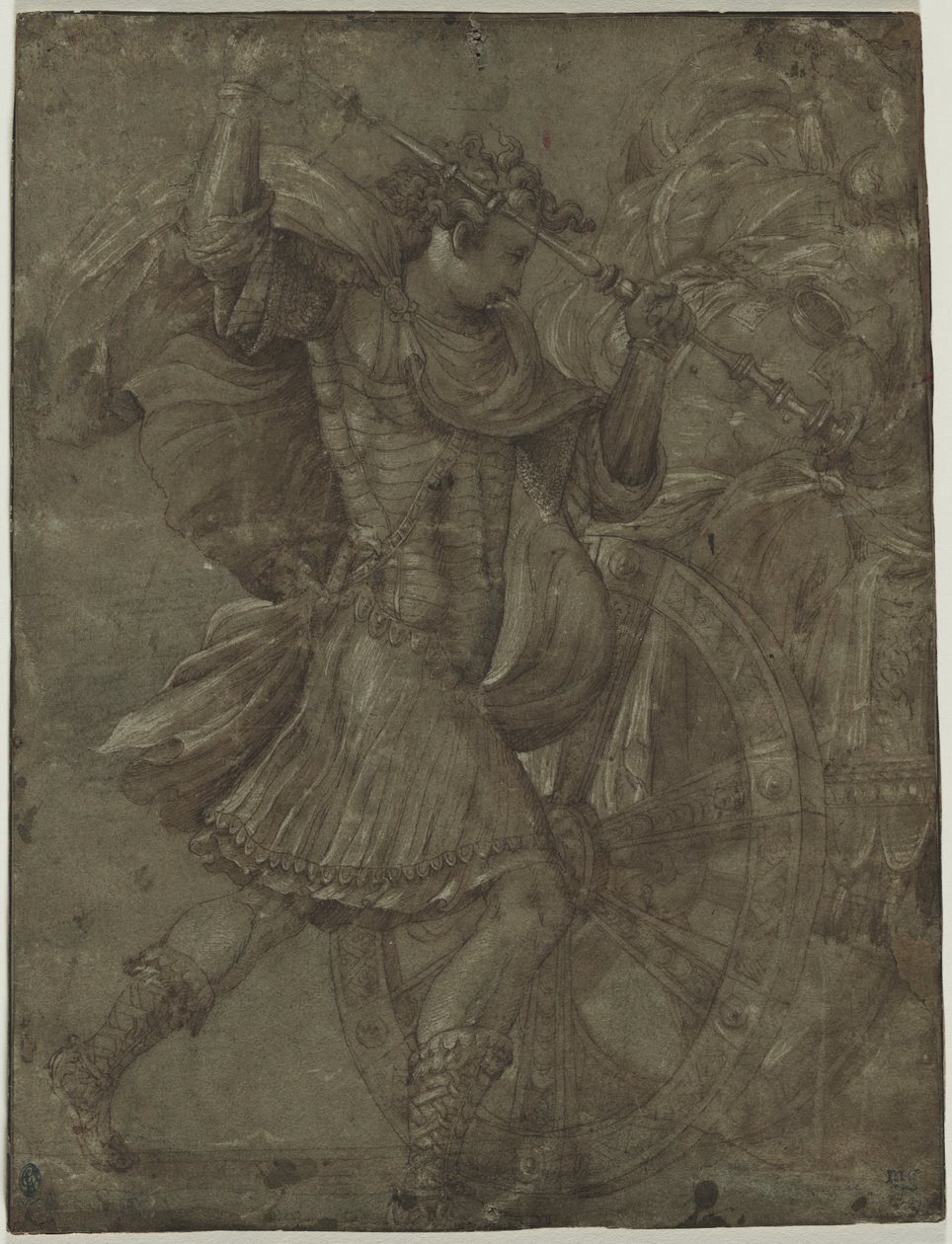 Man in Armor beside a Chariot by assistant of Francesco Salviati
