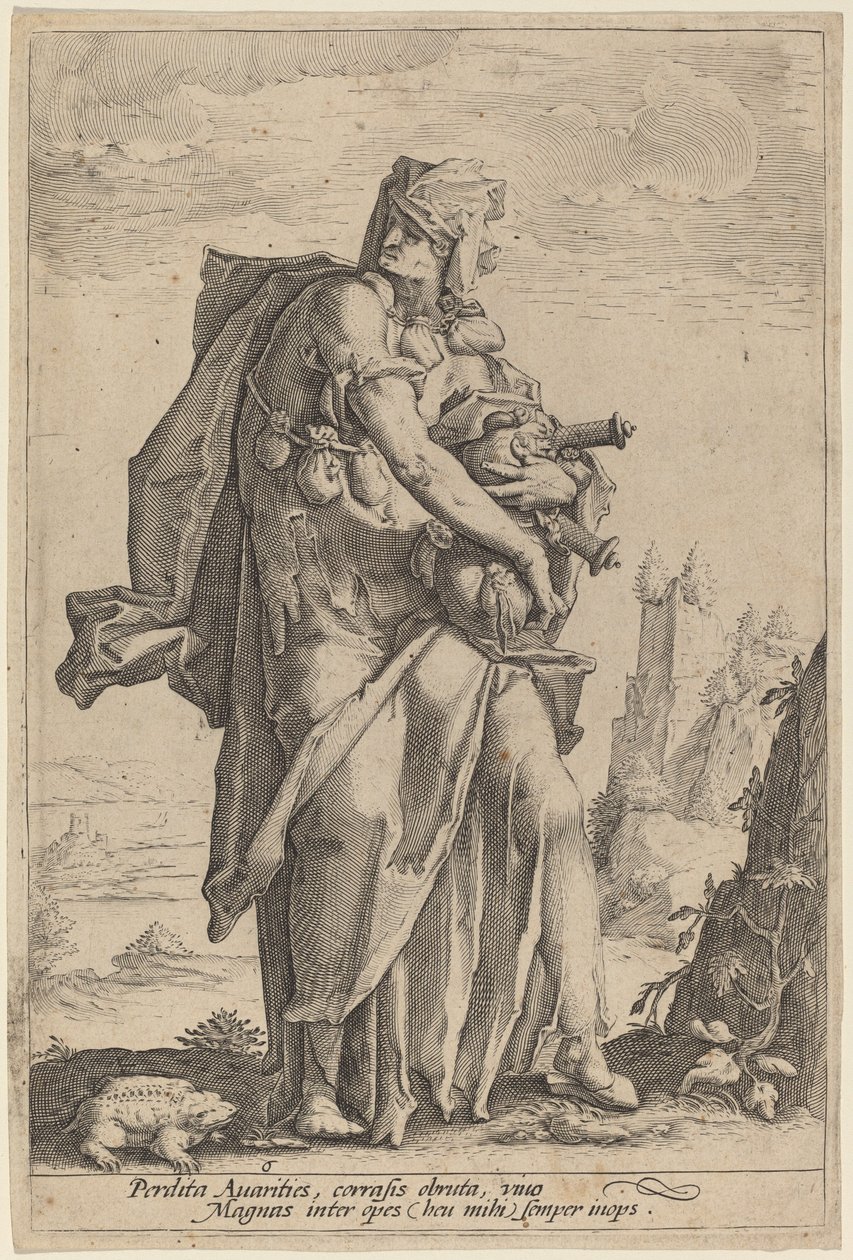 Avarice by attributed to Jacob Matham, after Hendrik Goltzius