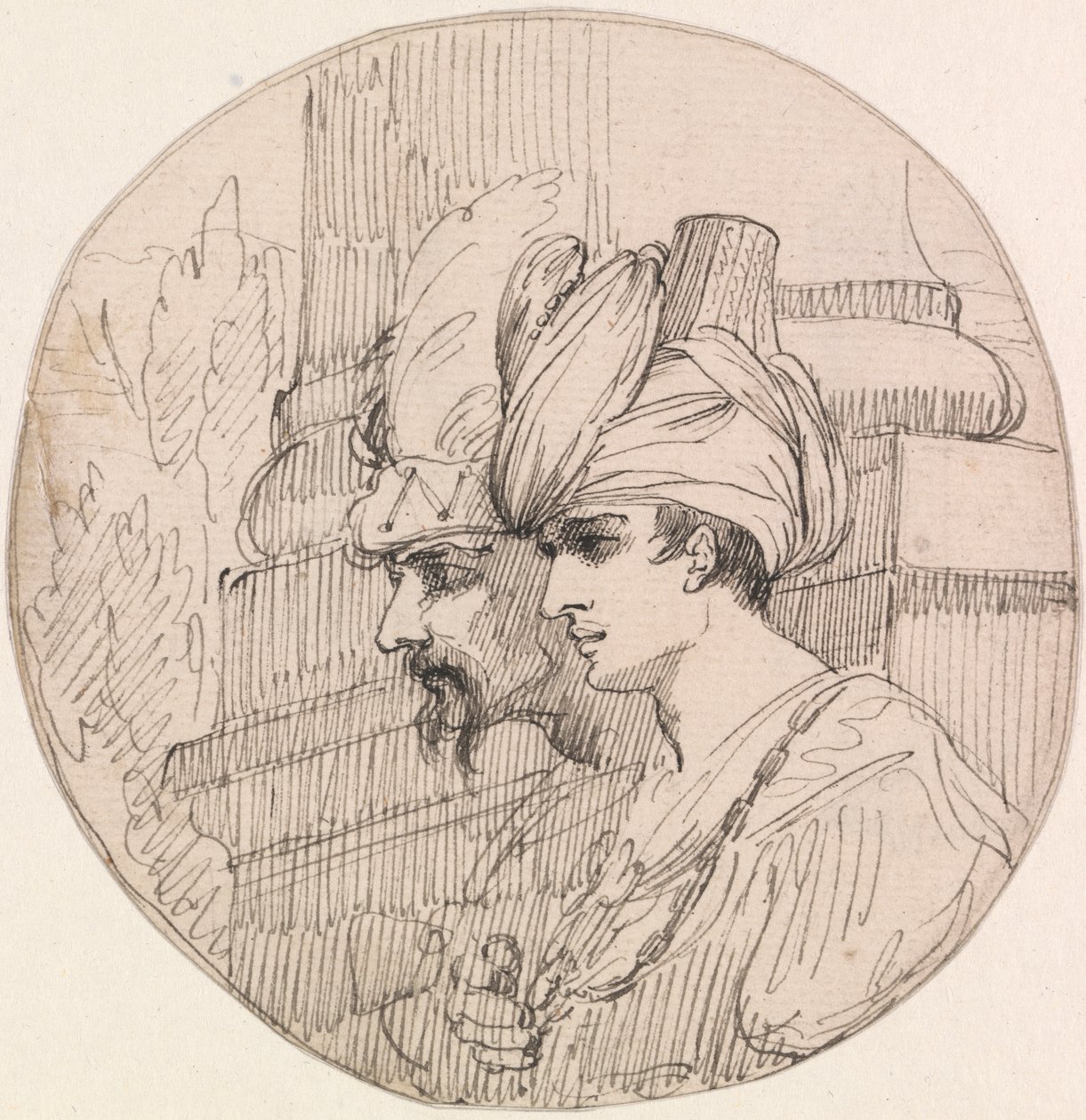 Two Heads in a Roundel by attributed to John Hamilton Mortimer
